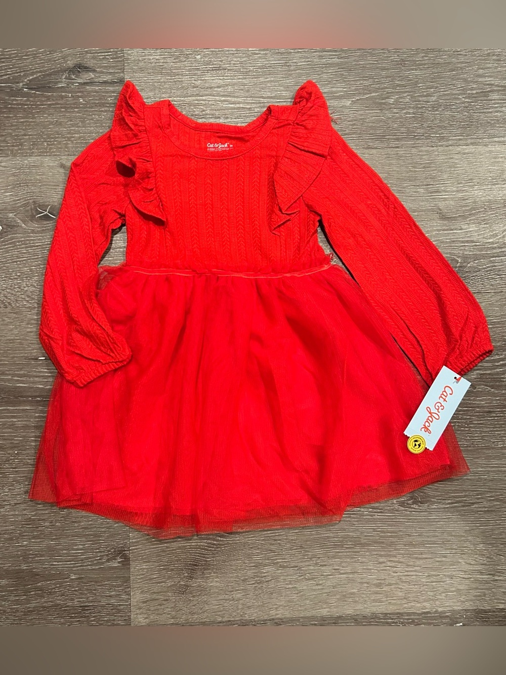 NWT 3T Cat & Jack Red Long Sleeve Tutu Christmas Holiday Dress
